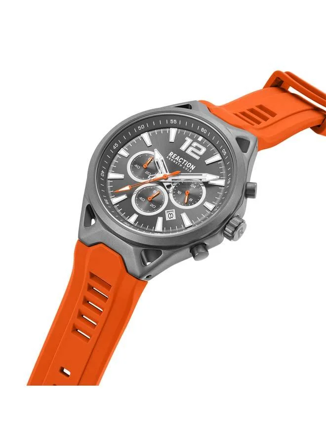 Kenneth Cole Reaction Gunmetal Dial Orange Silicone Strap Chronograph Watch for Men, 45mm