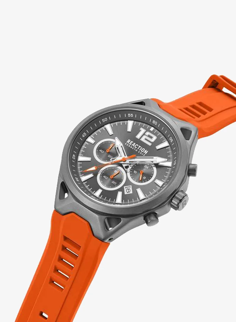 Kenneth Cole Reaction Gunmetal Dial Orange Silicone Strap Chronograph Watch for Men, 45mm