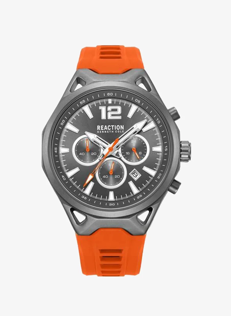 Kenneth Cole Reaction Gunmetal Dial Orange Silicone Strap Chronograph Watch for Men, 45mm