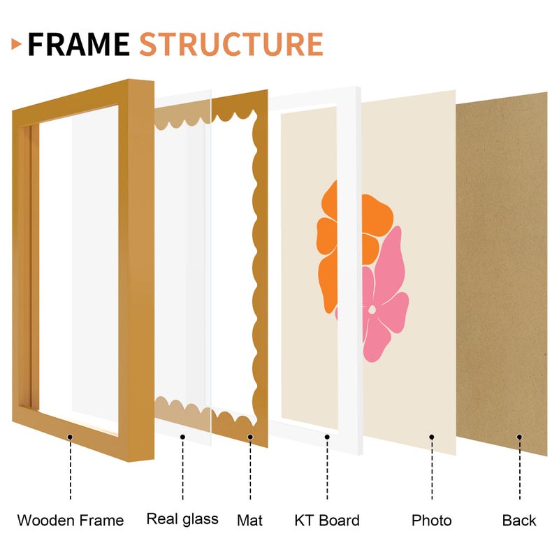 THKRLOF 8x10 Picture Frame with Real Glass, Wooden cute 8 x 10 Photo Frame with Wavy Mat for Tabletop and Wall Hanging, Yellow, 1 Pack - Image 5