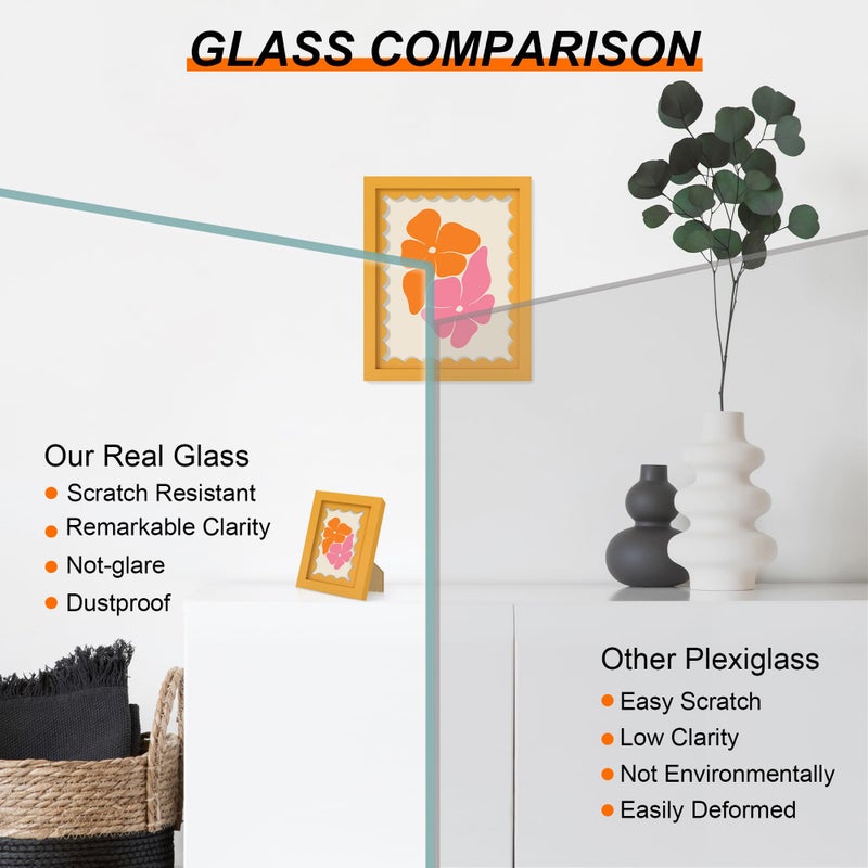 THKRLOF 8x10 Picture Frame with Real Glass, Wooden cute 8 x 10 Photo Frame with Wavy Mat for Tabletop and Wall Hanging, Yellow, 1 Pack - Image 2