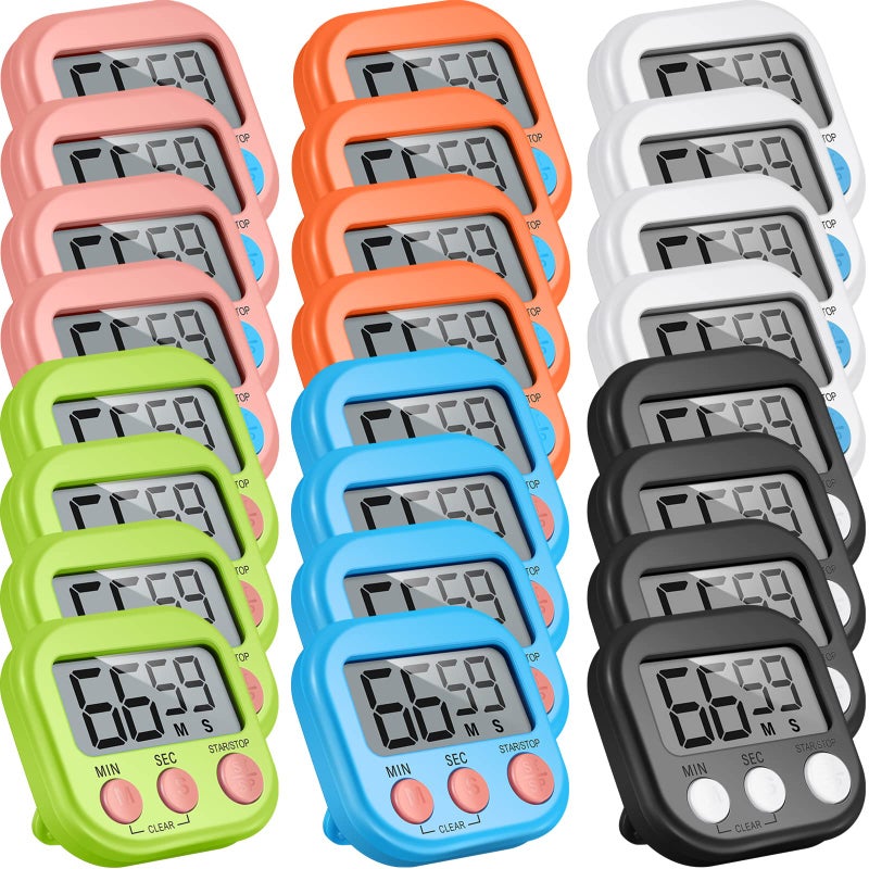 Weewooday Weewooday 24 Pieces Digital Kitchen Timer Magnetic Timers for Classroom ONOff Switch Minute Second Count up Countdown Big LCD Display Loud Alarm for Exercise Cook Baking Teacher Kid Assorted Color 