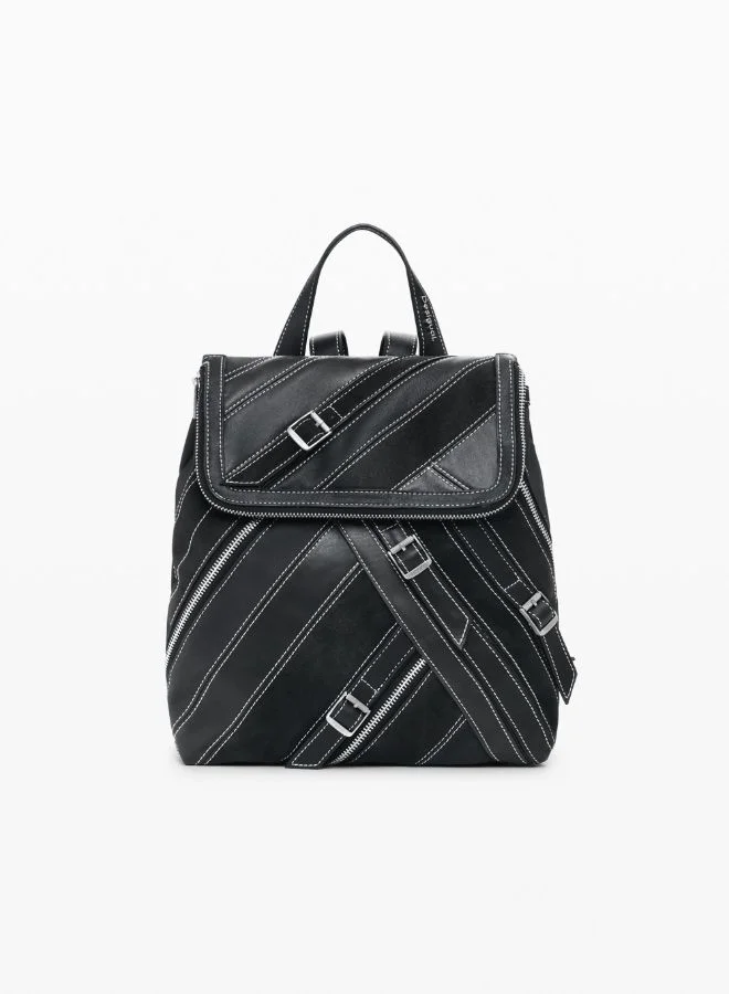 Small faux leather backpack with buckles