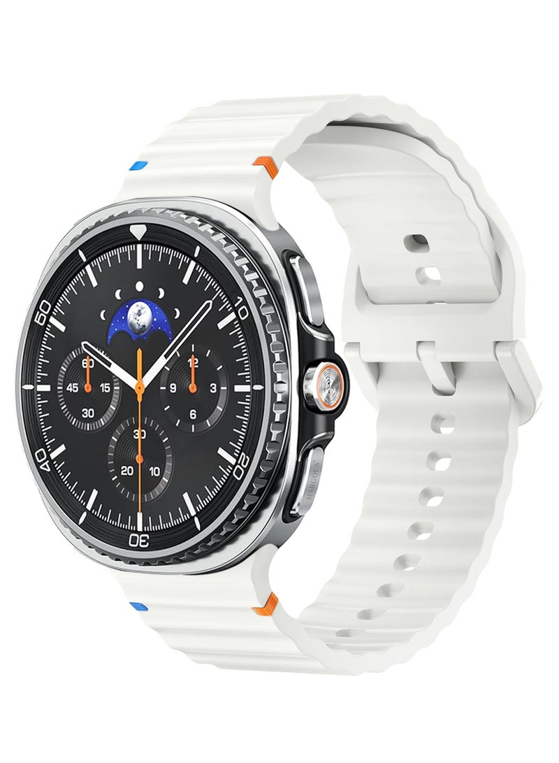CATANES Silicone Ocean Band for Samsung Galaxy Watch 8 Classic 46mm and Watch 8 40mm 44mm - Sport Band Strap - White - Image 2