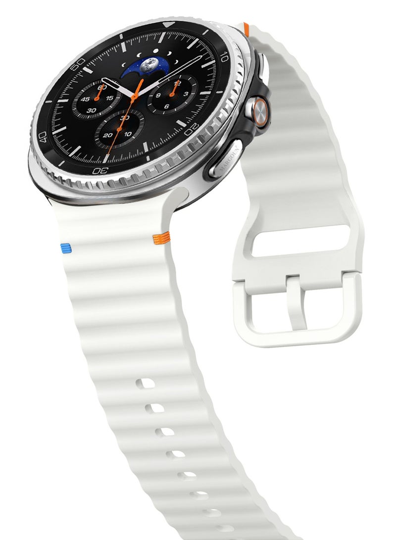 CATANES Silicone Ocean Band for Samsung Galaxy Watch 8 Classic 46mm and Watch 8 40mm 44mm - Sport Band Strap - White - Image 5