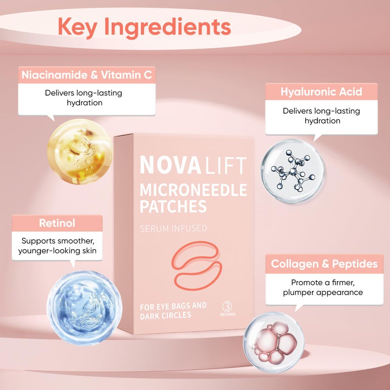 NOVALIFT Micro Eye Patches â€“ Under Eye Patchs Smile Line Patches for Puffy Eyes and Dark Circles (1BOX(3 Pairs)) - Image 2