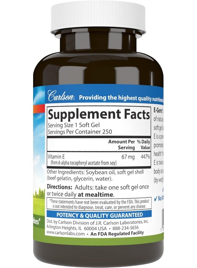 Carlson E-Gems Dietary Supplement 250 Soft Gels for Optimal Wellness - Image 2