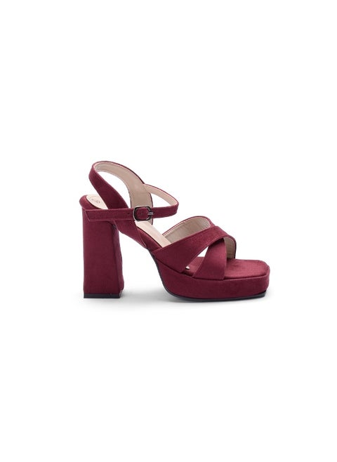 Heel Sandal Bold Suede Block-Heel Sandal C-61-MAROON