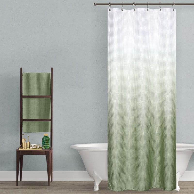 Mrs.Naturall Small Stall Size Shower Curtain 36x72 for Bathroom Spring Decor Narrow Half Waterproof Washable Liner Waffle Fabric Cloth RV Shower Curtains for Camper Wide 36 x 72 with Hooks Set Sage Green