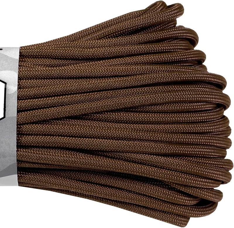 Atwood Paracord - 100' x 3/32" Tactical Cord 4 Nylon Strand Core 275 Test Weight 275lbs (Brown)
