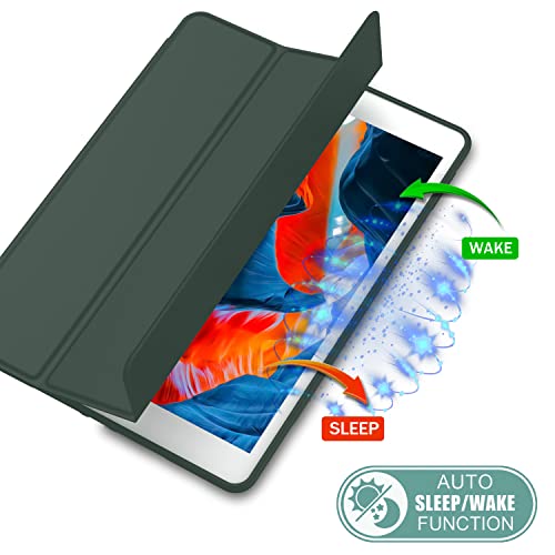 iMieet iPad 9th Generation Case 2021/iPad 8th Generation Case 2020 10.2 Inch with Pencil Holder, iPad 7th Gen 2019 Case with Soft Baby Skin Silicone Back, Auto Wake/Sleep Cover(Dark Green) - Image 5
