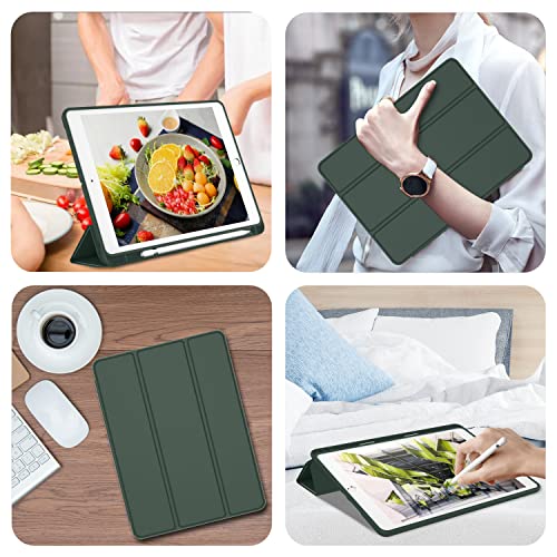 iMieet iPad 9th Generation Case 2021/iPad 8th Generation Case 2020 10.2 Inch with Pencil Holder, iPad 7th Gen 2019 Case with Soft Baby Skin Silicone Back, Auto Wake/Sleep Cover(Dark Green) - Image 4