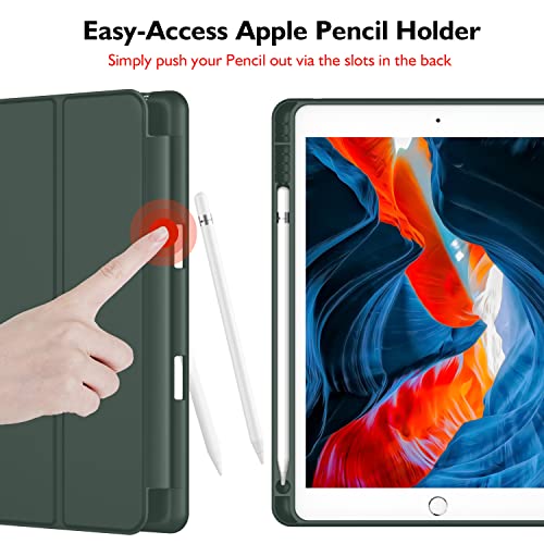 iMieet iPad 9th Generation Case 2021/iPad 8th Generation Case 2020 10.2 Inch with Pencil Holder, iPad 7th Gen 2019 Case with Soft Baby Skin Silicone Back, Auto Wake/Sleep Cover(Dark Green) - Image 2