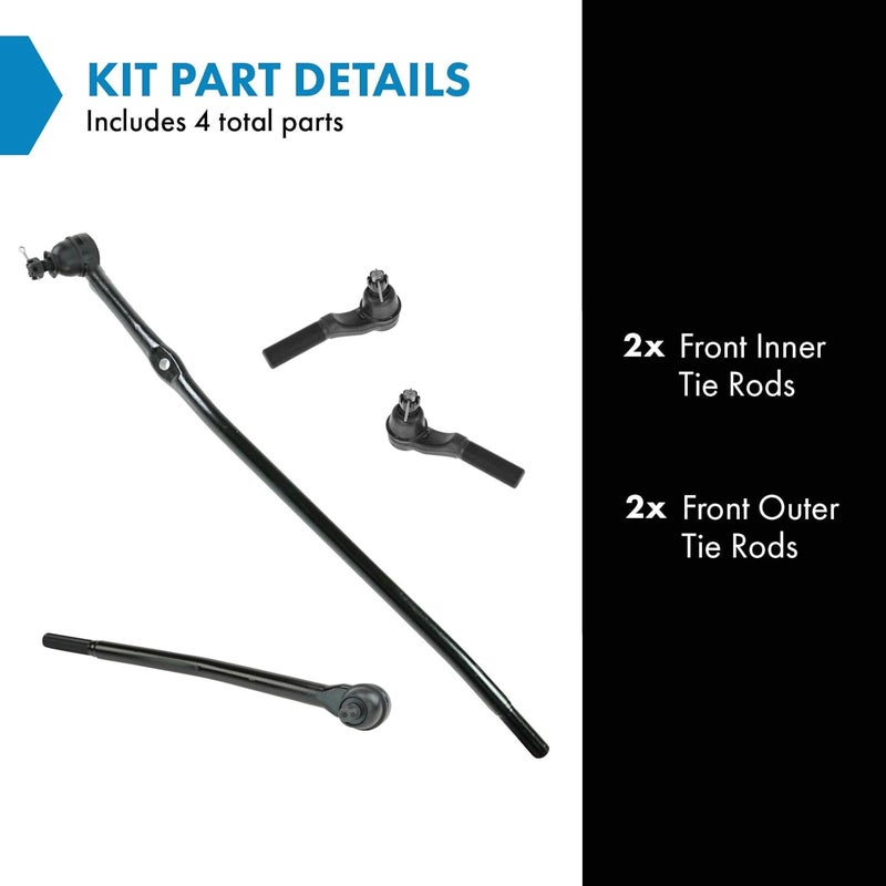TRQ Steering Inner & Outer Tie Rod End Drag Link LH RH Set of 4 for Ford Van - Image 2
