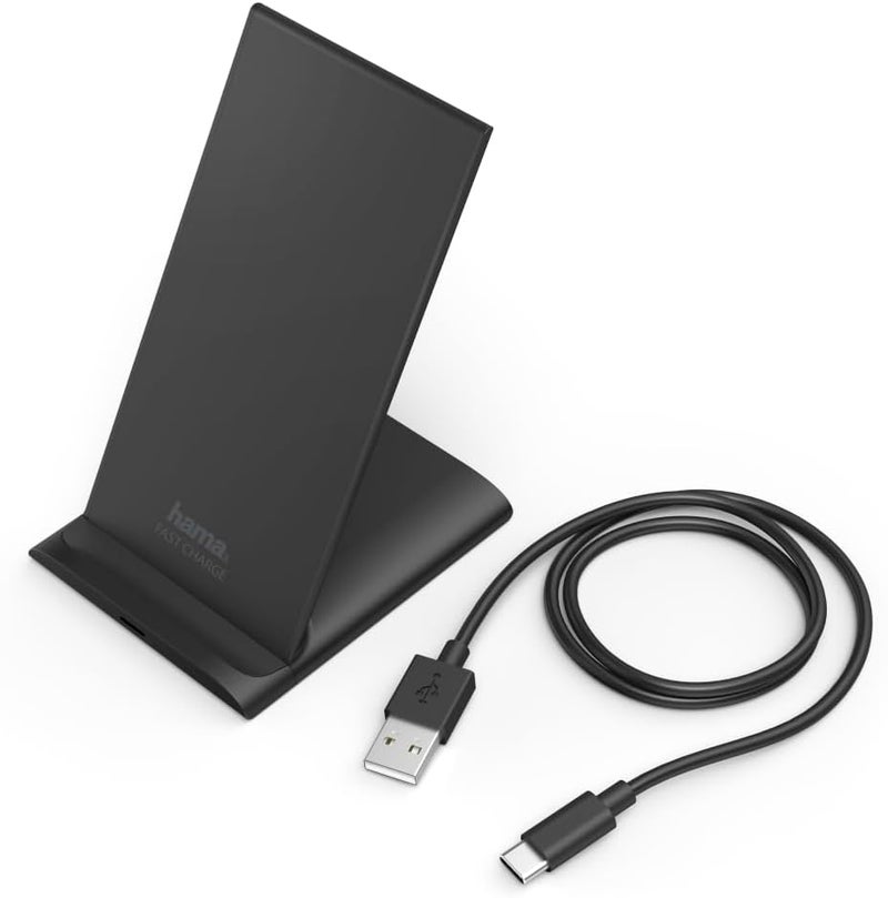 Hama QI-FC10S Wireless Charger Stand 10W Fast Charging, Dual Coil Qi Charging Dock with USB-C, Vertical & Horizontal Charging for iPhone & Android Smartphones – Black - Image 2