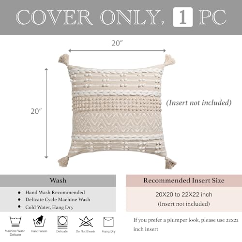 BlissBlush Boho Throw Pillow Cover 20X20, Decorative Accent Pillow for Couch, Square Woven Textured Pillowcase, Modern Boho Pillow for Bed, Bohemian Pillow Cover, Cream White Neutral (Pack of 1) - Image 5