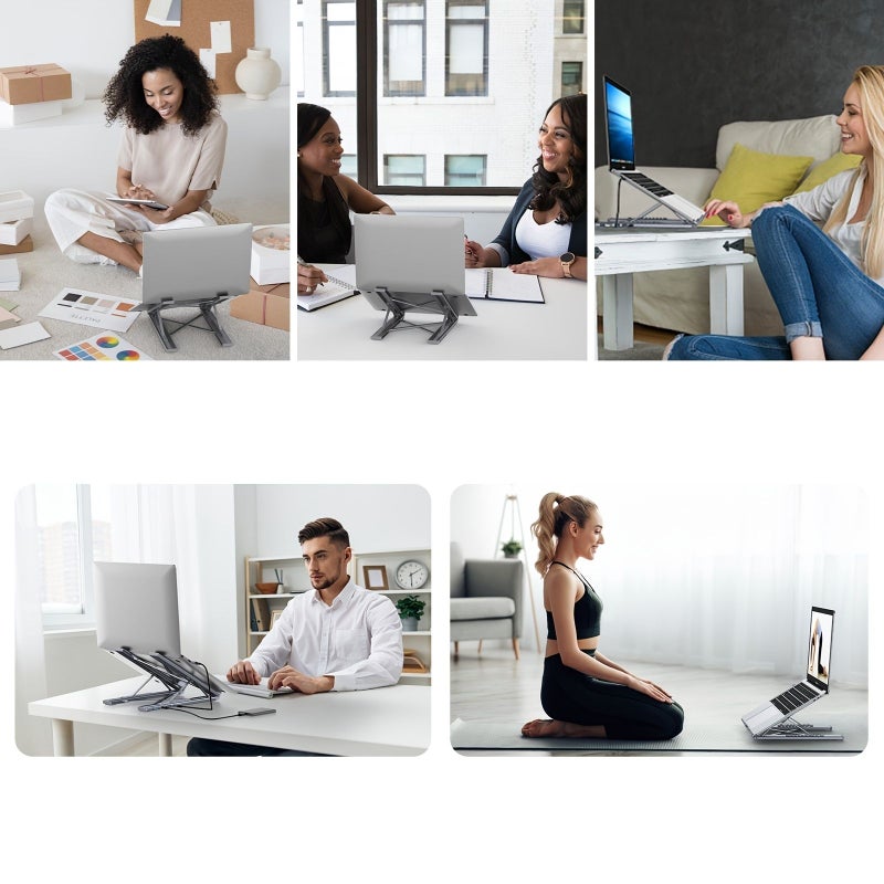 Grey USB C Laptop Dock Stand 6 In 1 Foldable Adjustable Tablet Stand For Desk - Image 3