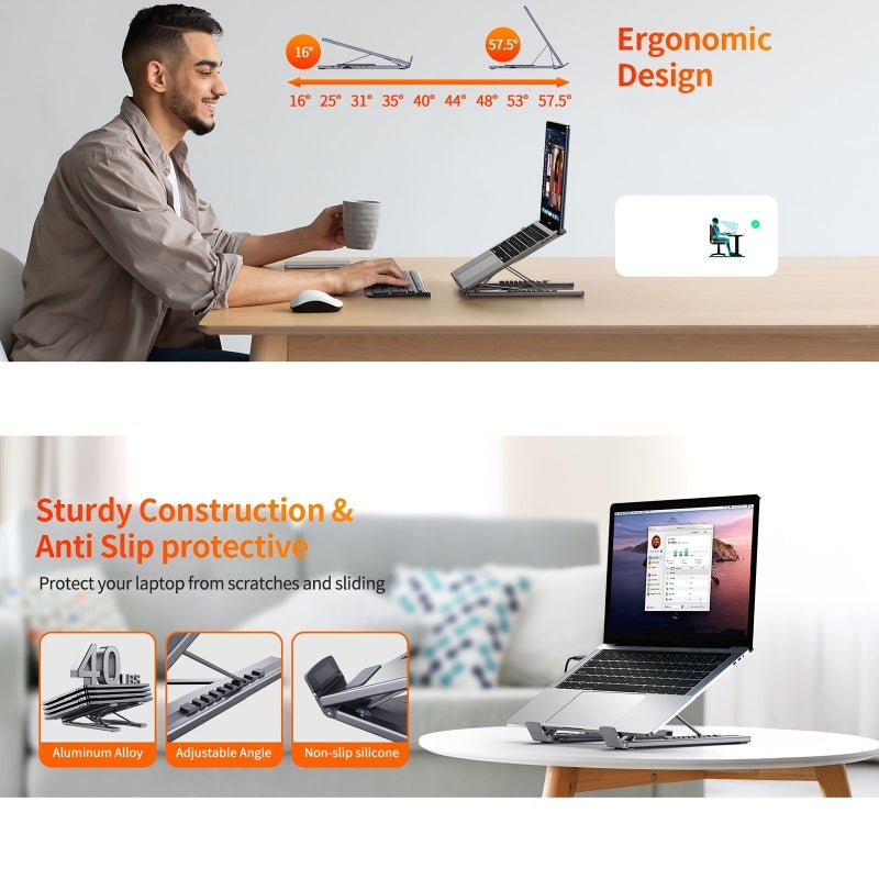 Grey USB C Laptop Dock Stand 6 In 1 Foldable Adjustable Tablet Stand For Desk - Image 4