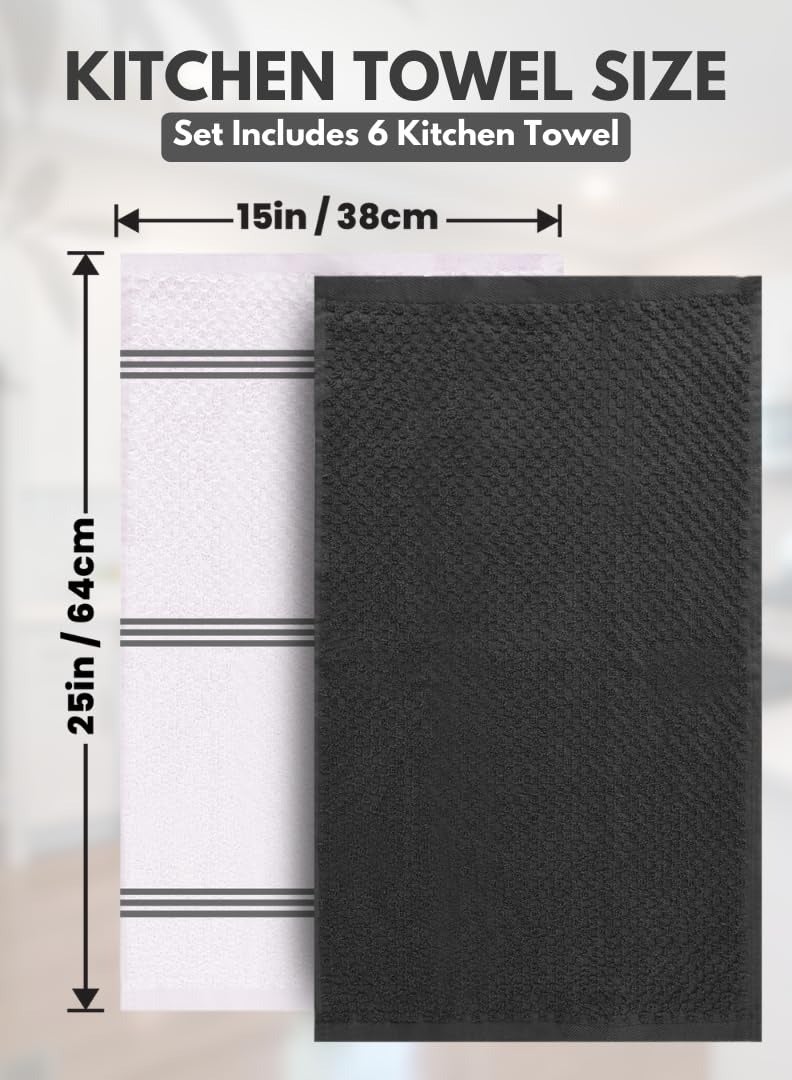 Hoasis Premium Tea Towels | Pack of 6 | 100% Cotton |38 x 64 cm| Ultra Soft & Highly Absorbent | Terry Dish Towels for Kitchen, Bar & Daily Household Cleaning Use |Grey| - Image 2
