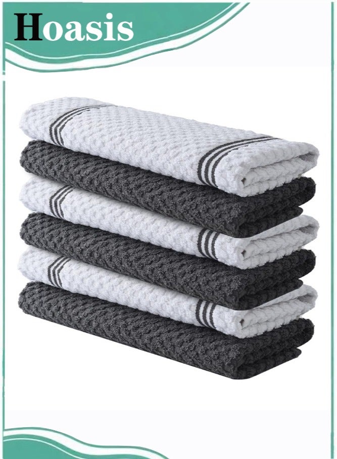Hoasis Premium Tea Towels | Pack of 6 | 100% Cotton |38 x 64 cm| Ultra Soft & Highly Absorbent | Terry Dish Towels for Kitchen, Bar & Daily Household Cleaning Use |Grey| - Image 1