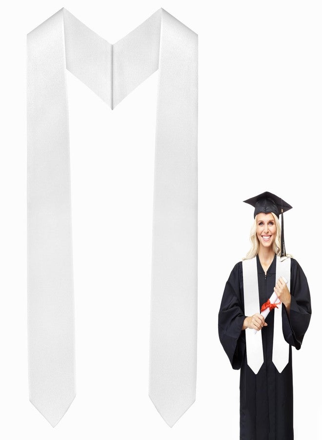 KQNBI White Graduation Stole 70" Plain Graduation Sash Unisex Adults Graduation Stole Class of 2025 Stole for Graduation Plain Graduation Stoles Stole Graduation Sashes and Stoles Graduations Scarf - Image 1