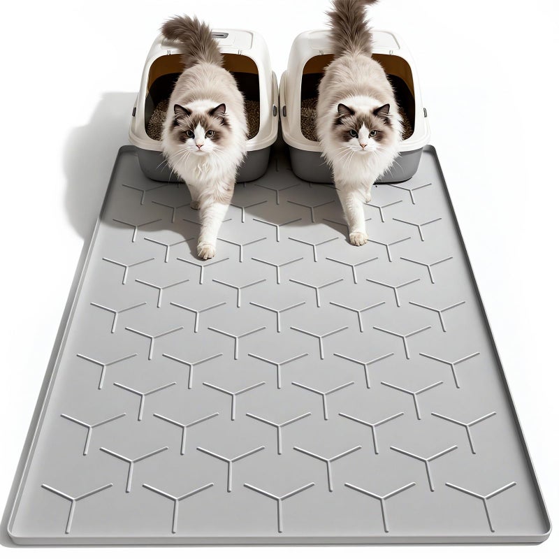 Garoopion Cat Litter Box Mat, Large 40" X 28" Litter Trapping Mat for Cats, Waterproof Silicone Pad for Floor, Gray - Image 1