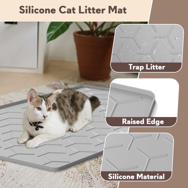 Garoopion Cat Litter Box Mat, Large 40" X 28" Litter Trapping Mat for Cats, Waterproof Silicone Pad for Floor, Gray - Image 2