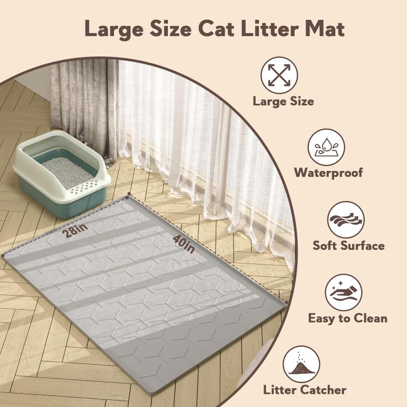 Garoopion Cat Litter Box Mat, Large 40" X 28" Litter Trapping Mat for Cats, Waterproof Silicone Pad for Floor, Gray - Image 5