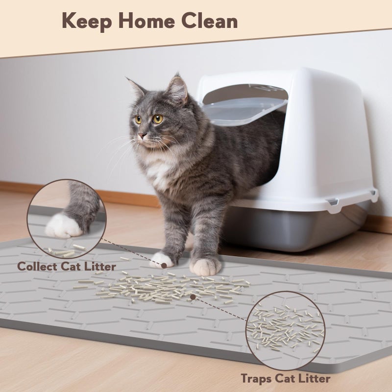 Garoopion Cat Litter Box Mat, Large 40" X 28" Litter Trapping Mat for Cats, Waterproof Silicone Pad for Floor, Gray - Image 3
