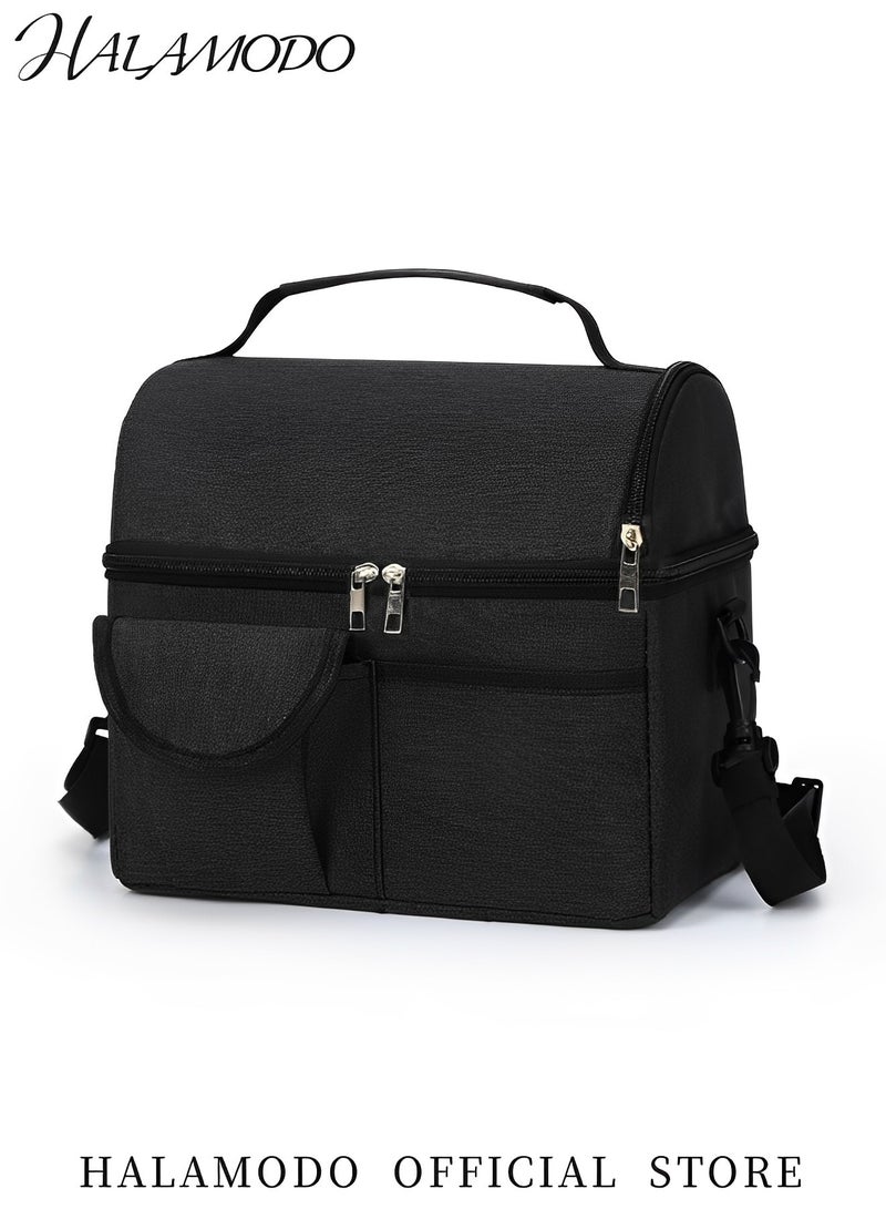 HALAMODO Well-insulated Lunch Bag Reusable Large Lunch Box with Adjustable Shoulder Strap Wide Open Thermal Meal Prep Lunch Organizer Box Double Compartment Lunch Bag Milk Storage Bag for Working Mothers  - Image 2