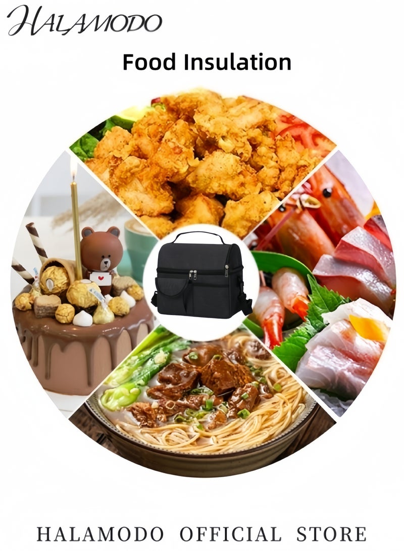 HALAMODO Well-insulated Lunch Bag Reusable Large Lunch Box with Adjustable Shoulder Strap Wide Open Thermal Meal Prep Lunch Organizer Box Double Compartment Lunch Bag Milk Storage Bag for Working Mothers  - Image 4
