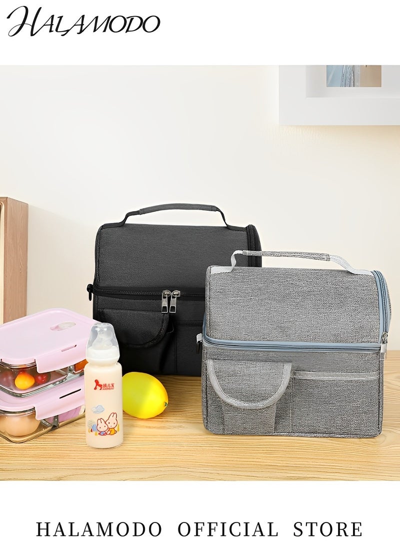 HALAMODO Well-insulated Lunch Bag Reusable Large Lunch Box with Adjustable Shoulder Strap Wide Open Thermal Meal Prep Lunch Organizer Box Double Compartment Lunch Bag Milk Storage Bag for Working Mothers  - Image 5