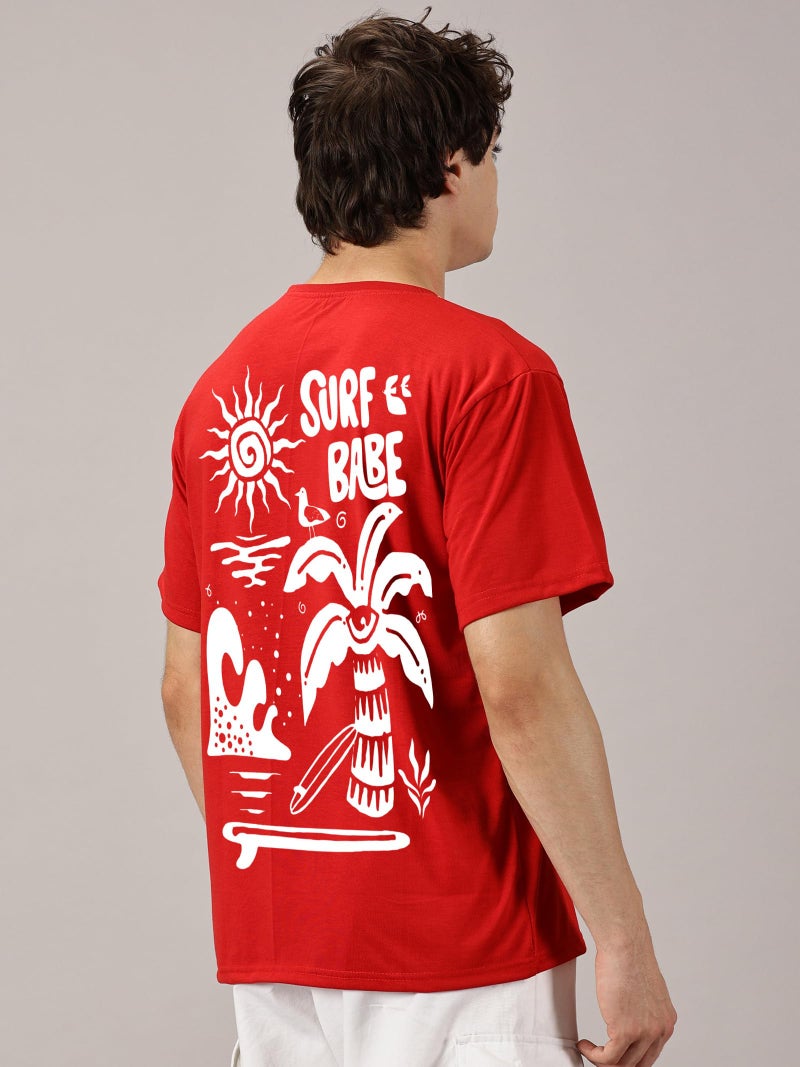 RodZen Oversized | Loose Fit | Half Sleeves Cotton Blend Round Neck Back Printed T-Shirt for Men (Red, 2XL) - Image 2