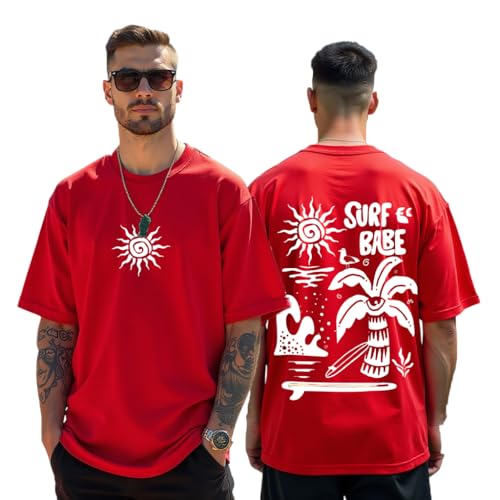 RodZen Oversized | Loose Fit | Half Sleeves Cotton Blend Round Neck Back Printed T-Shirt for Men (Red, 2XL) - Image 1