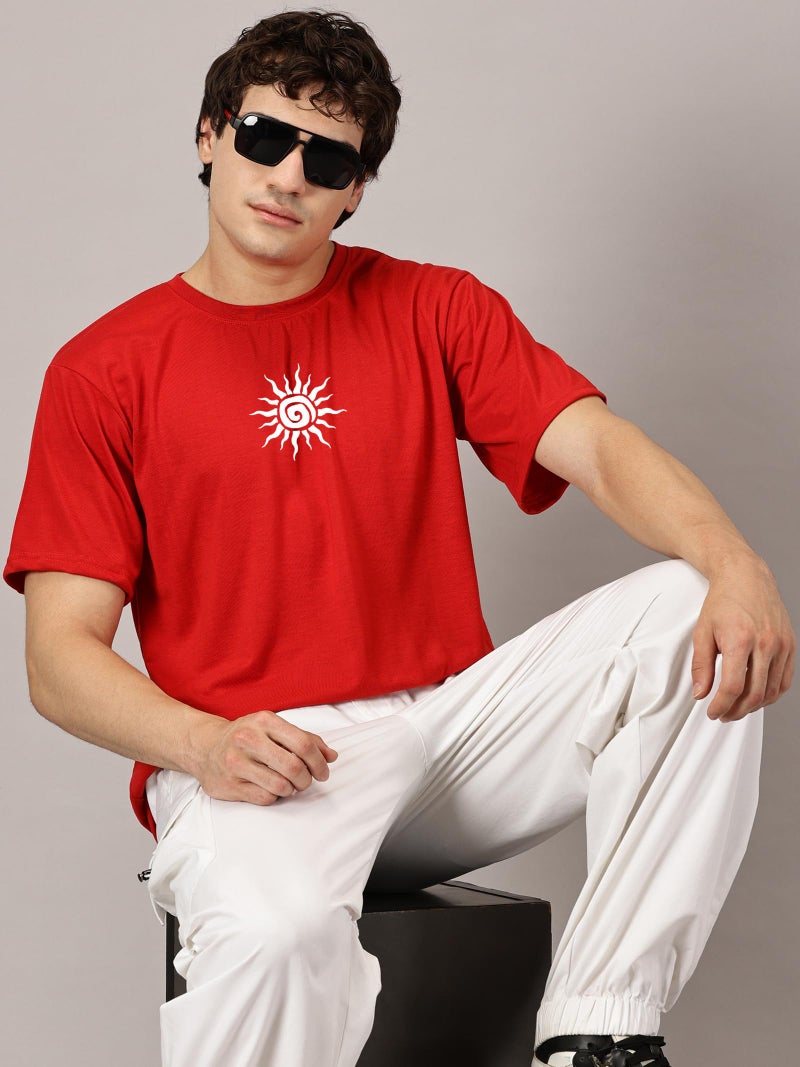 RodZen Oversized | Loose Fit | Half Sleeves Cotton Blend Round Neck Back Printed T-Shirt for Men (Red, 2XL) - Image 4