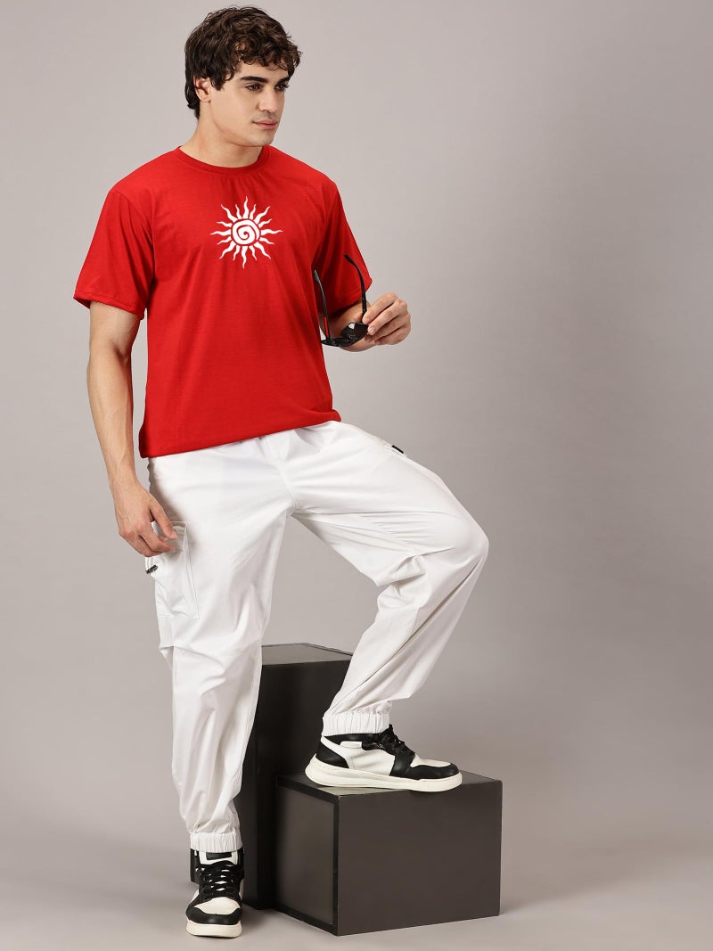 RodZen Oversized | Loose Fit | Half Sleeves Cotton Blend Round Neck Back Printed T-Shirt for Men (Red, 2XL) - Image 5