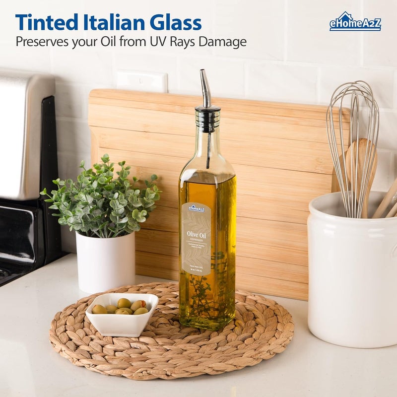 eHomeA2Z Italian Glass Oil And Vinegar Cruet 16 Oz Olive Oil Dispenser With Stainless Steel Spout Slight Green Tint 2 16 oz - Image 3