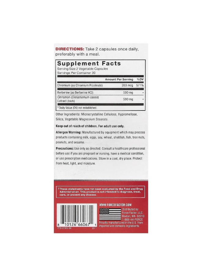 Force Factor Force Factor, Ultra Berberine, Glucose & Metabolism Formula, 500 mg, 60 Vegetable Capsules (250 mg Per Capsule)  - Image 2