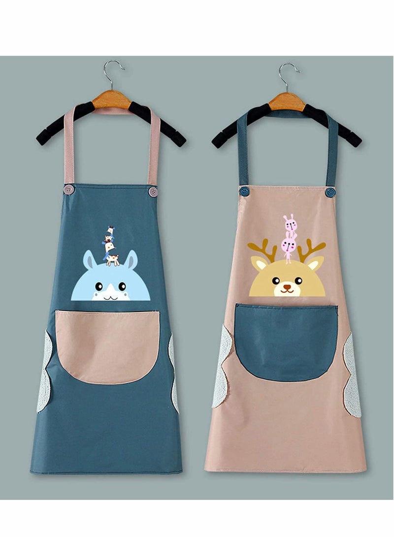Cute Ladies Aprons, Cute Deer Aprons With Pockets and Hand Towels, Waterproof and Oil-proof Kitchen Aprons, Applicable for Home Kitchen, BBQ, Cofe, Hotel, Floral Shop (Set of 2 PCS) - Image 1