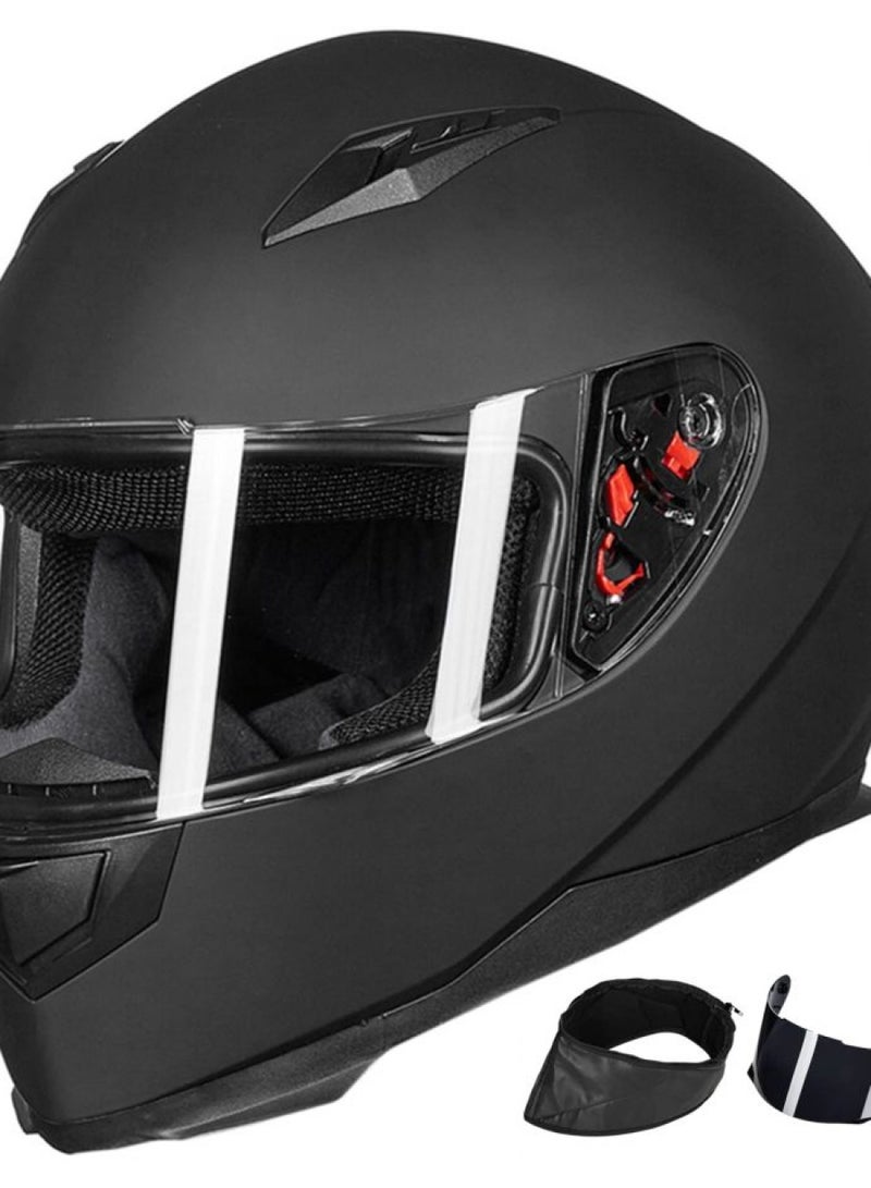 ILM ILM Full Face Motorcycle Street Bike Helmet with Removable Winter Neck Scarf + 2 Visors DOT Model-JK313 (M, Matte Black) - Image 1