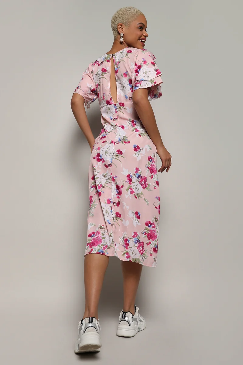 Pinacolada  Women's Baby Pink Flora Dress With Slit for Women | Best Price UAE