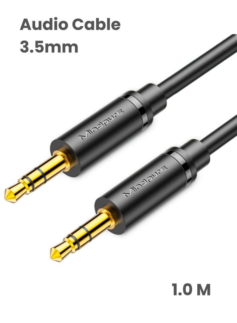 مينديبوريت كابل أوكس مايند بيور Mindpure بطول 1 متر، كابل صوت جاك 3.5 ملم ذكر إلى ذكر للسيارة والسماعات والجوال باللون الأسود، سلك أوكس، وصلة صوت، استريو، ملحقات سيارات، جوال، متين، عالي الجودة - Image 1