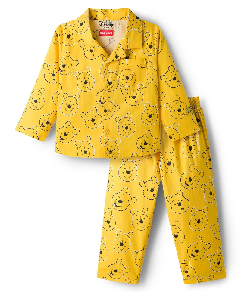 Babyhug Disney Babyhug Disney Single Jersey Knit Full Sleeves Co-ord Night Suit With Winnie The Pooh Print - Yellow