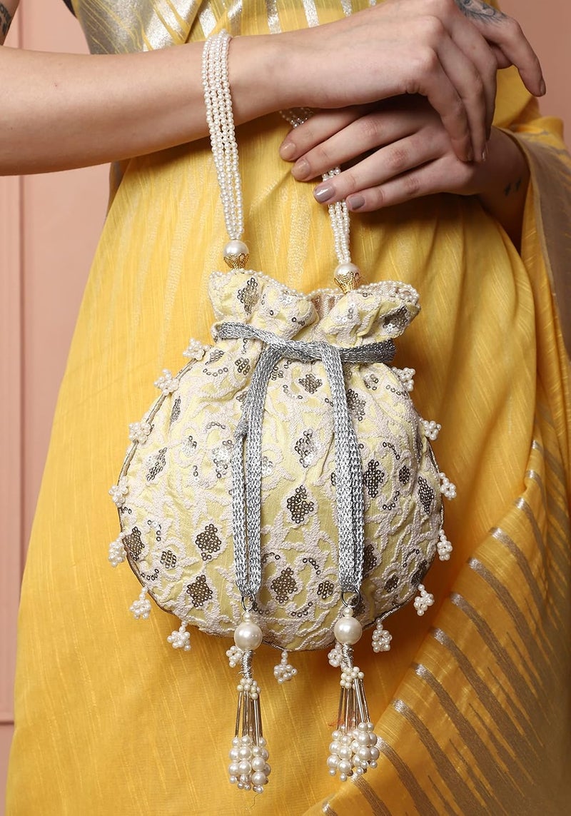 MASQ by Q-One Embroidered Silk Potli Bags - Handcrafted for Weddings, Festive Season & Special Occasions with Beads and Sequins - Made in India - Image 3