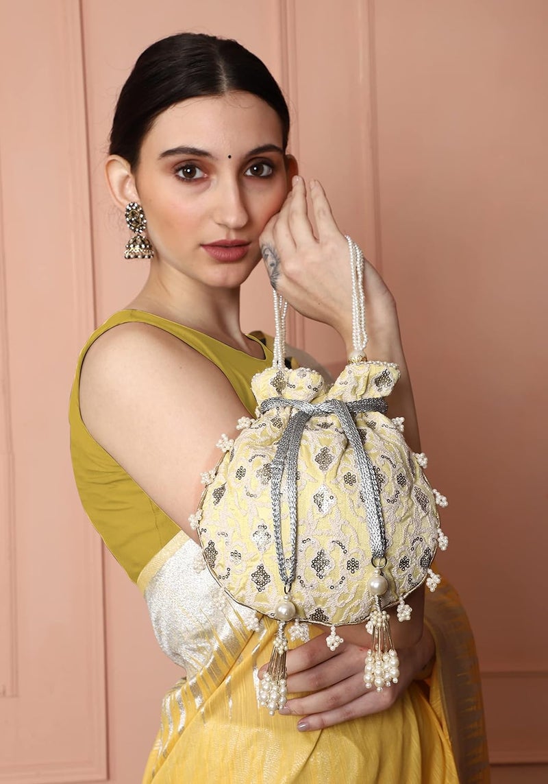 MASQ by Q-One Embroidered Silk Potli Bags - Handcrafted for Weddings, Festive Season & Special Occasions with Beads and Sequins - Made in India - Image 2