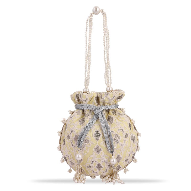 MASQ by Q-One Embroidered Silk Potli Bags - Handcrafted for Weddings, Festive Season & Special Occasions with Beads and Sequins - Made in India - Image 1