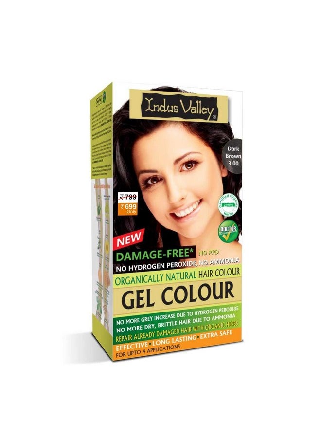 Indus Valley Damage Free Natural Gel Hair Colour For Women | Ammonia & Ppd Free Organic Hair Colour With 100% Grey Coverage, Long Lasting Conditioning Hair Color | Dark Brown 3.00-220 Ml  - Image 1