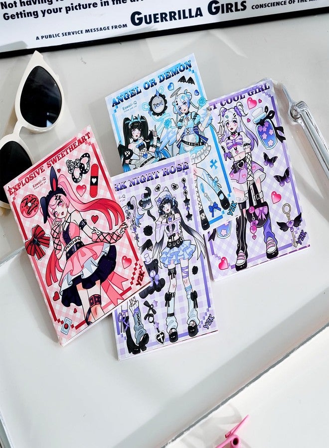 DEOXY Pack of 4 Book,80 Sheets Angels Sweetheart 3D Envelope Seal Sticker Paper Home-Made Character ins Girl Heart Sweet Cool Wind goo Card Hand Account Material Sticker-Self-Adhesive - Image 1