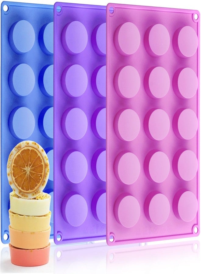 HKNMTT Soap Molds Silicone Round Cylinder 3 Packs 15 Cavities for Snacks Chocolate Candy Cookie Small Wax Melts Lotion Bars, Baking Circle Non-stick Tray Round Mold BPA Free Food Grade Homemade DIY - Image 1