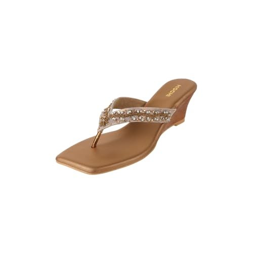Mochi Women's Antic Gold Faux Leather Embellished Wedge Heel Party Ethnic Sandal UK/6 EU/39 (35-1261) - Image 1